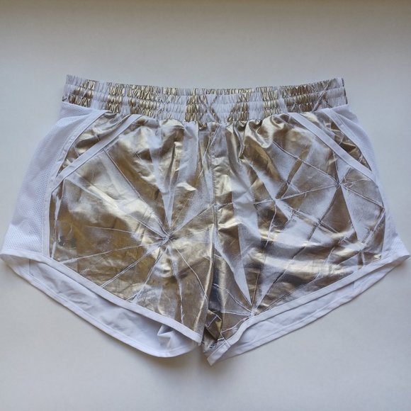 Under Armour Fly-By Metallic Gold and White Shorts - Picture 1 of 3
